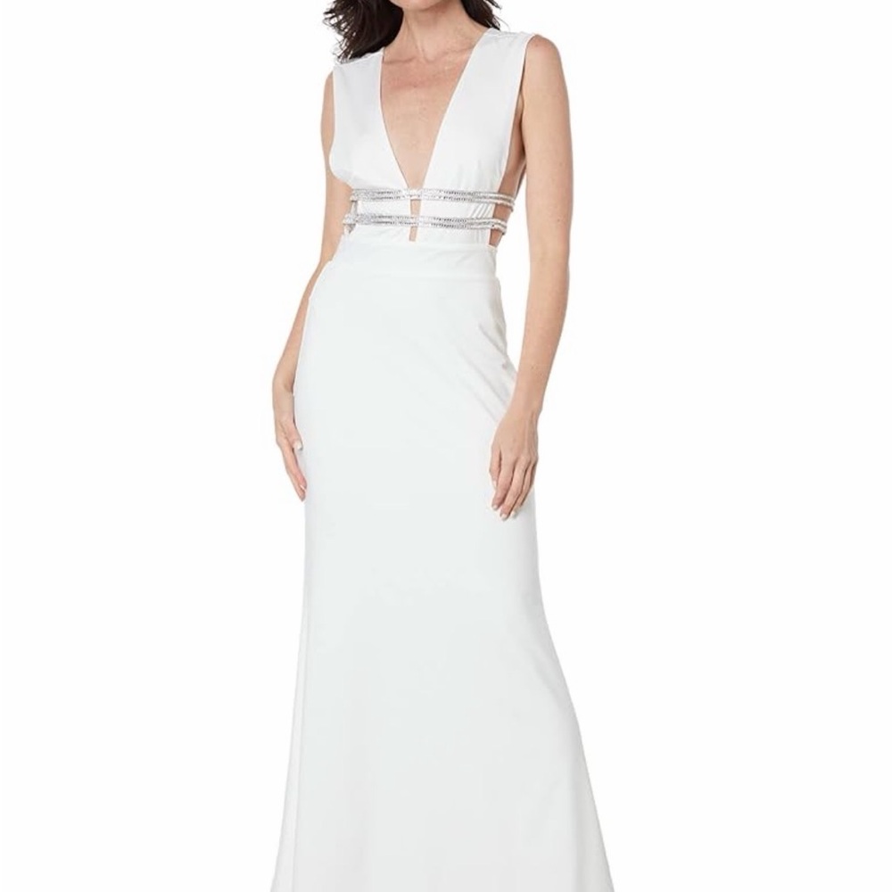 Bebe White Sexy Illusion Cut Out Sparkle Dress
